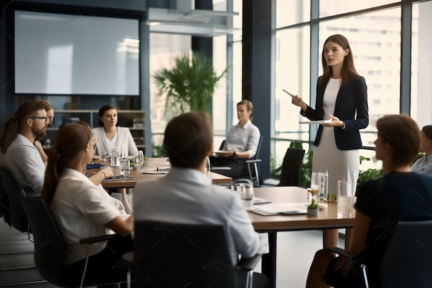 Confident businesswoman leading a meeting with her colleagues