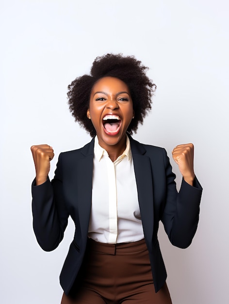 Confident businesswoman shouting at clean background