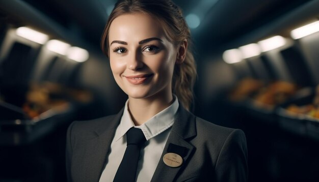 Confident businesswoman standing in luxury office smiling toothy smile generated by AI