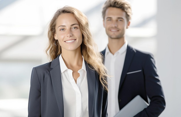 Confident Businesswoman with Colleague Modern Digital Tablet Use