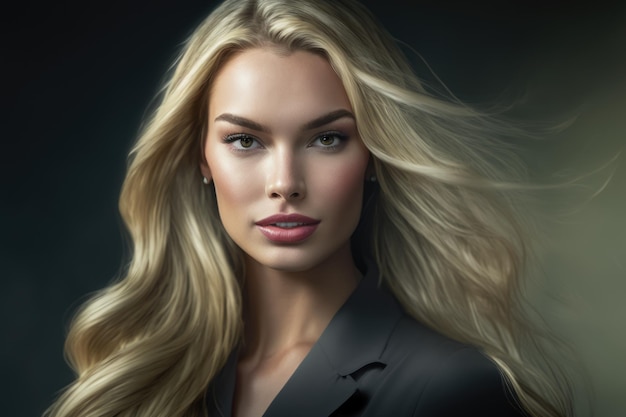 Confident and Captivating Business Woman with Long Wavy Blonde Hair