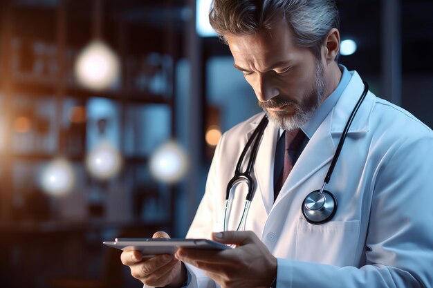 Photo confident caucasian male doctor in white coat healthcare professional portrait