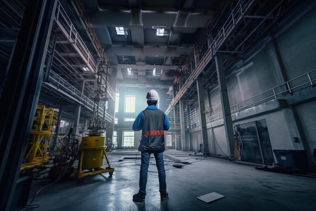 Confident Civil Engineer Architect Wearing a Hard Hat Standing in a Construction or industry site generative AI