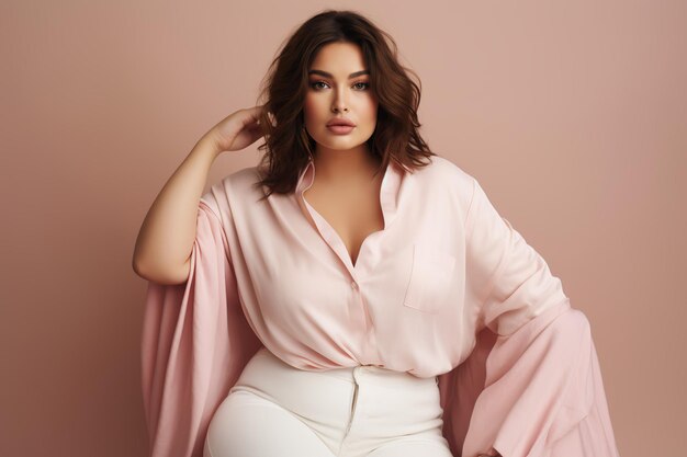 Photo confident curves plussize woman striking a stylish pose with selfassured elegance