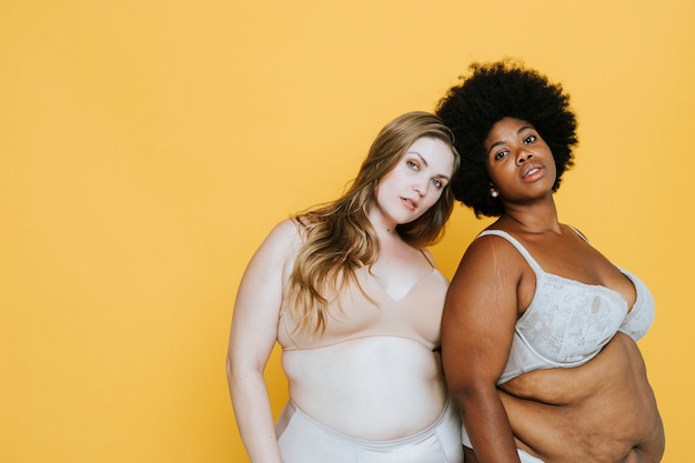 Confident diverse women with curvy bodies