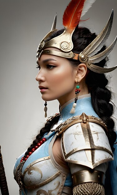 Confident elegant woman in fashionable headwear in city studio portrait