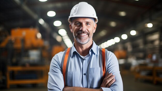 confident engineer in hardhat looking at camera