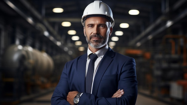 confident engineer in hardhat looking at camera