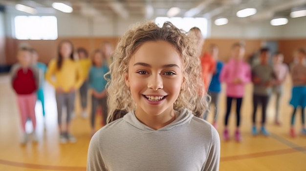 Confident female coach during physical education class at school gym