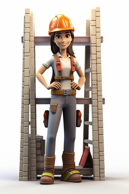 Confident female construction worker standing near scaffolding