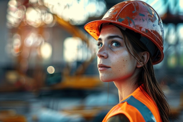 Foto ingegnere donna fiduciosa in un sito industriale