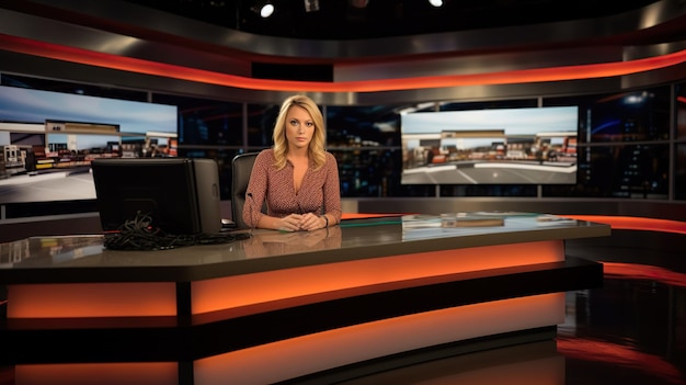 confident female news anchor newscaster