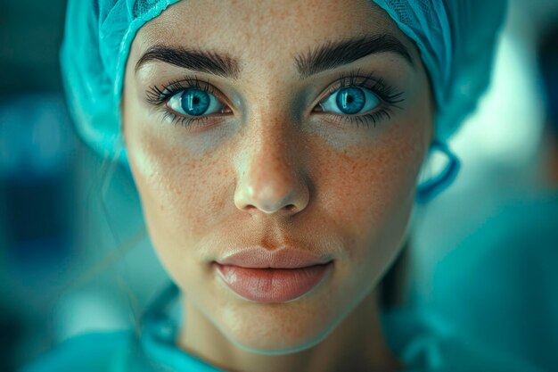 Confident female surgeon posing in operation theater for a portrait