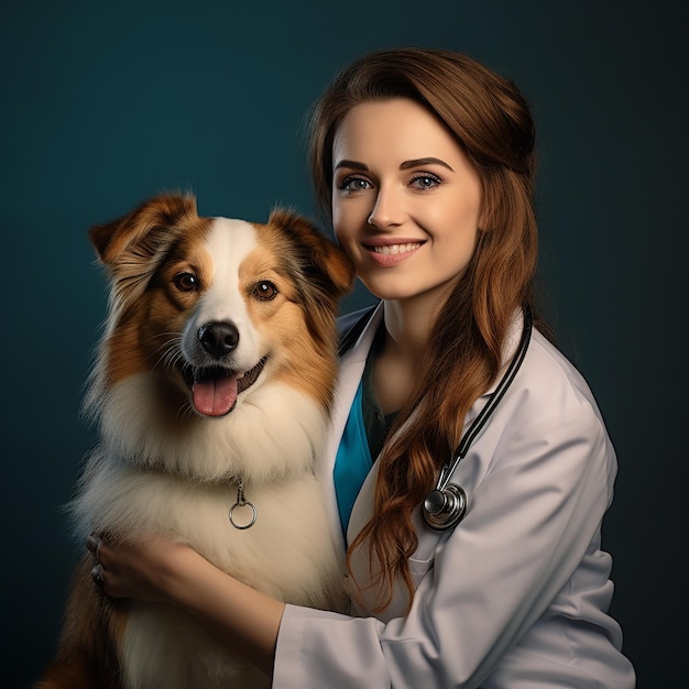 Confident Female Veterinarian Caring for Dog