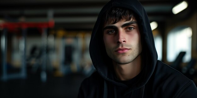 Confident Gym Enthusiast Captured In Striking Black Hoodie Photo