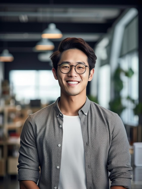 Confident handsome and successful asian man smiling and looking determined