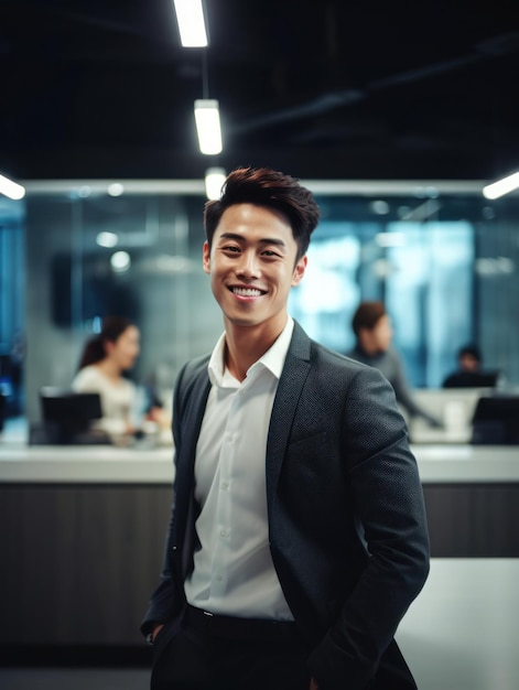 Confident handsome and successful asian man smiling and looking determined