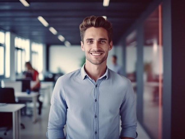 Photo confident handsome and successful man smiling and looking determined