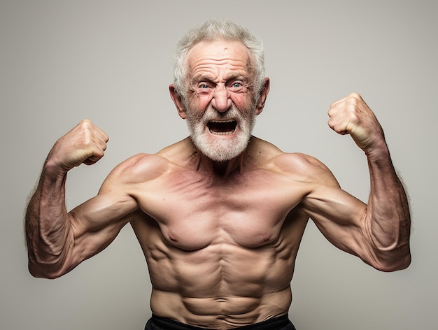 Confident healthy muscular old man