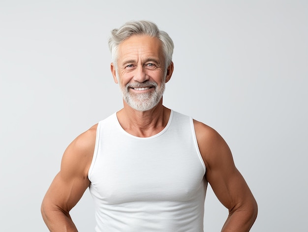 Confident healthy muscular old man