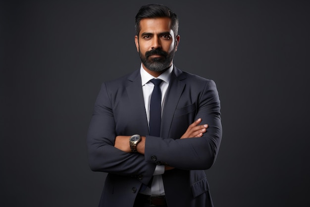 Confident Indian Business Leader in Gray Background