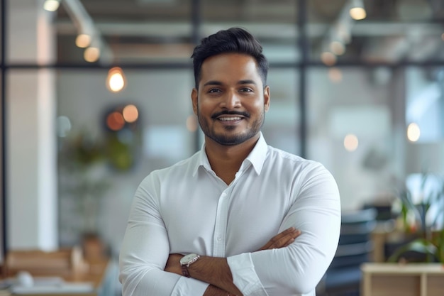 Confident Indian businessman in office portrait