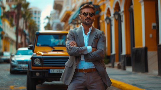 Confident Indian Businessman Standing on Urban Street