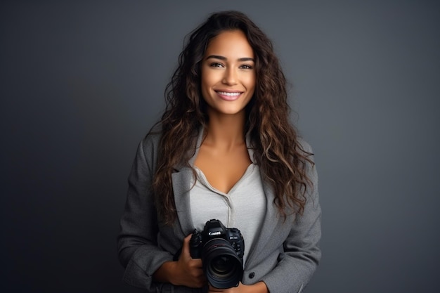 Photo confident latin woman portrait with grey background