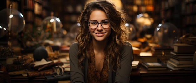 Confident Librarian in a Vintage Library