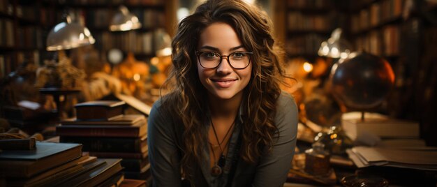 Photo confident librarian in a vintage library