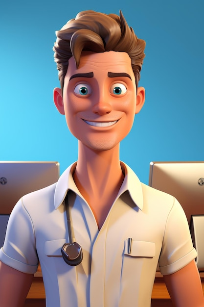 Foto dottore di sesso maschile fiducioso con un cappotto bianco in piedi in un ospedale