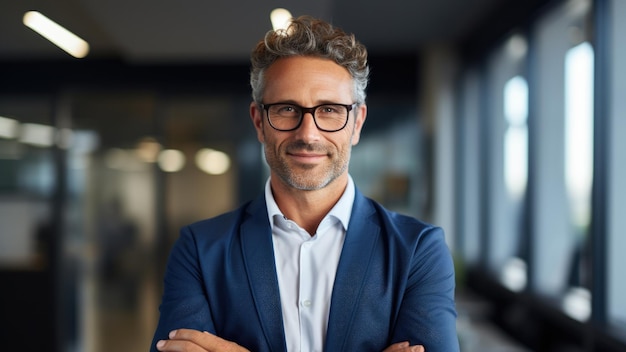 Photo confident man in suit with crossed arms