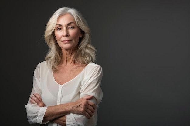 Confident mature woman in studio portrait