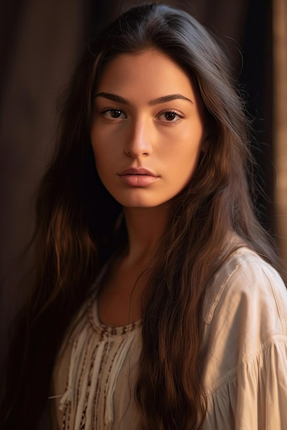 Confident Native American Woman with Feathered Hair