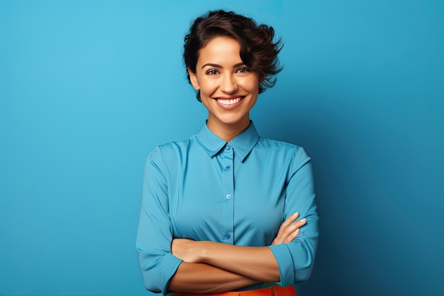 Confident Person Attractive Lady with Bobbed Hairstyle Arms Crossed and Friendly Smile