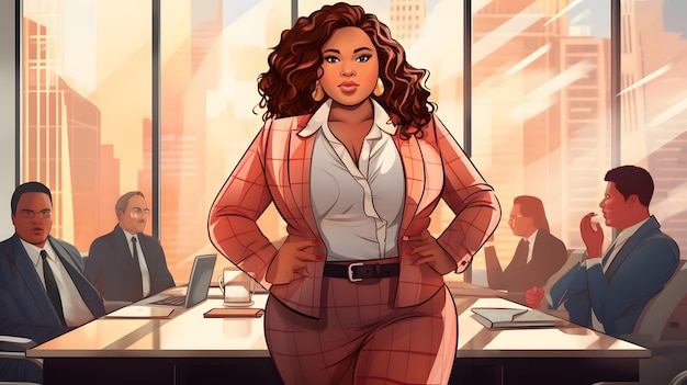 A confident plussize woman leading a business meeting