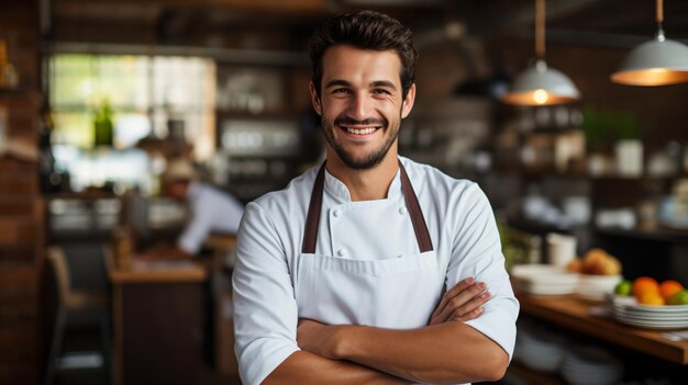 Confident Pose of Male Chef in the Kitchen