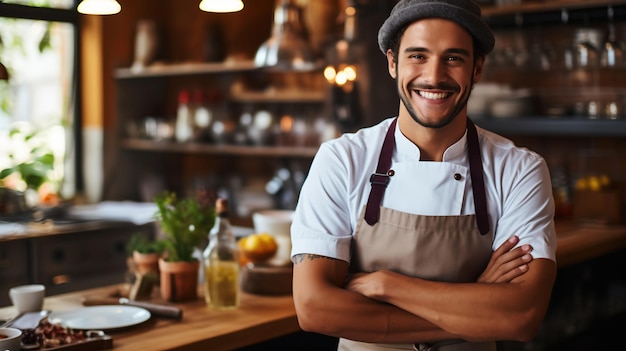 Confident Pose of Male Chef in the Kitchen