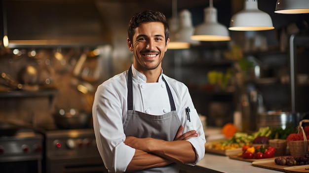 Confident Pose of Male Chef in the Kitchen