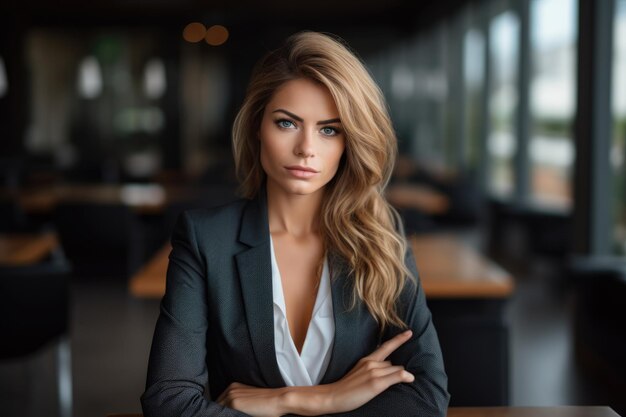 Confident and Professional Business Woman in Stylish Gray Plaid Dress Captivating the Corporate