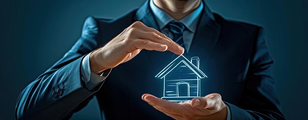 Confident Real Estate Agent Presenting Virtual Home Insurance
