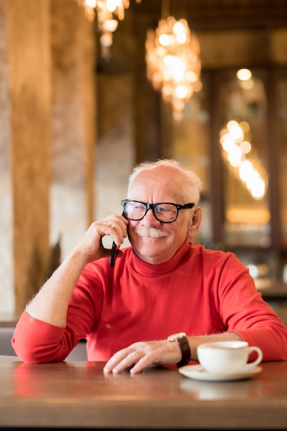 Confident senior businessman talking on phone