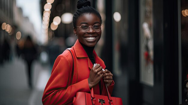 Confident Shopper with Red Bag