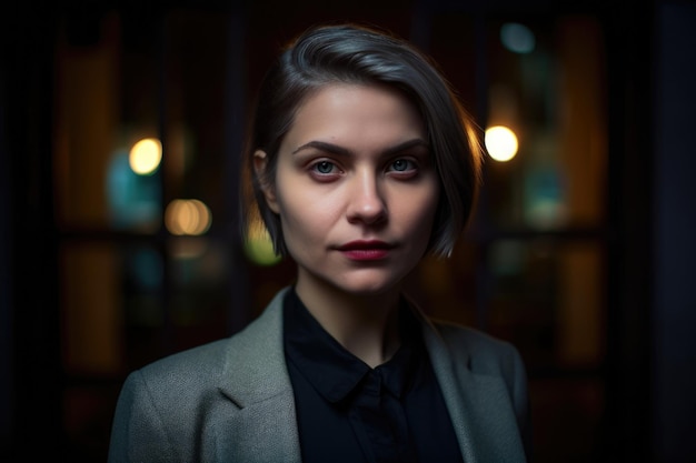 Confident and Successful Portrait of a Woman with a Power Suit and a Strong Gaze