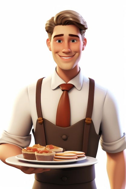 Confident waiter holding a plate of food