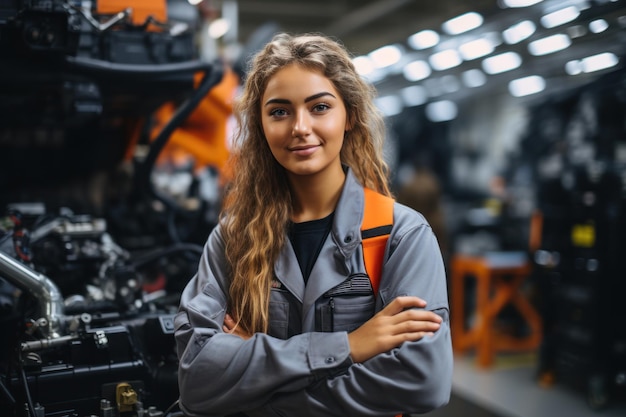 Confident worker expertly uses hightech machinery in modern automotive manufacturing environment