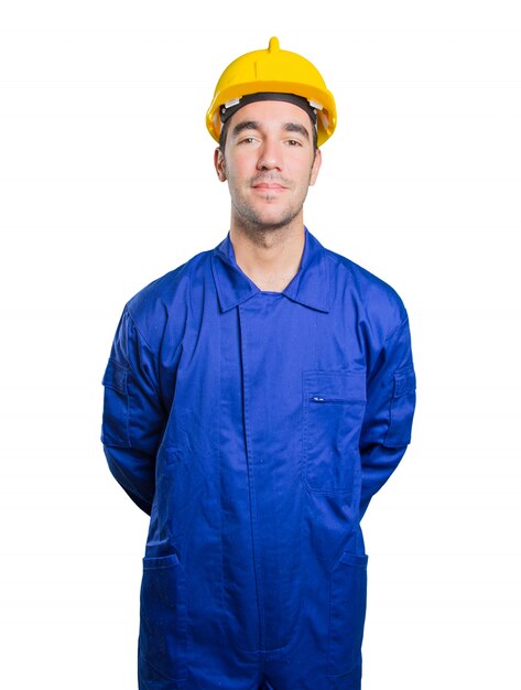 Confident workman on white background