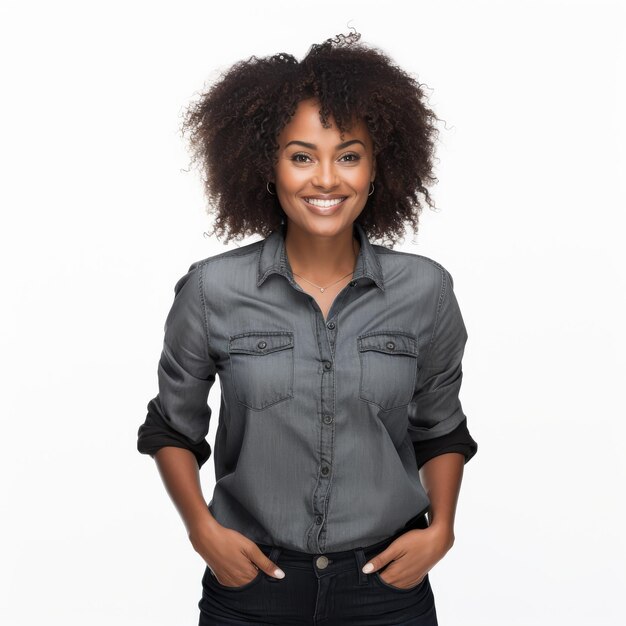 Confident young African American woman posing for casual wear promotion