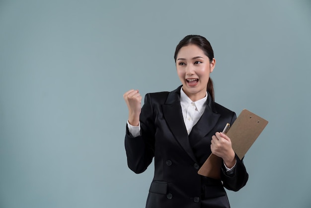 Confident young asian businesswoman making hand gesture Enthusiastic