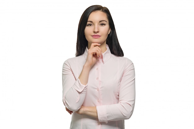 Confident young business woman in pink shirt 